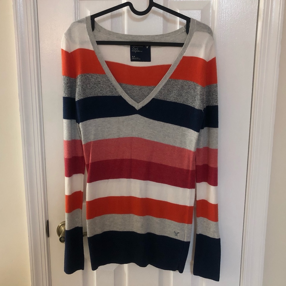 American Eagle Fall V-Neck Striped Sweater